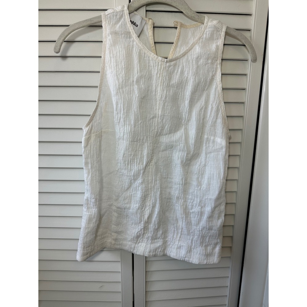 Nanushka Womens Small White Textured Linen Cotton Sleeveless Blouse Top NW21PFTP